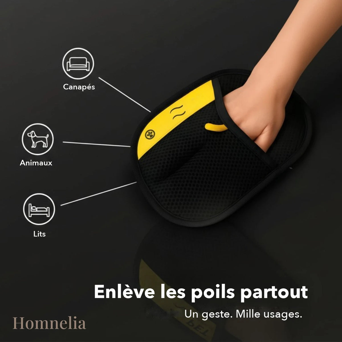 Enlève les poils partout : canapés, animaux, lits
