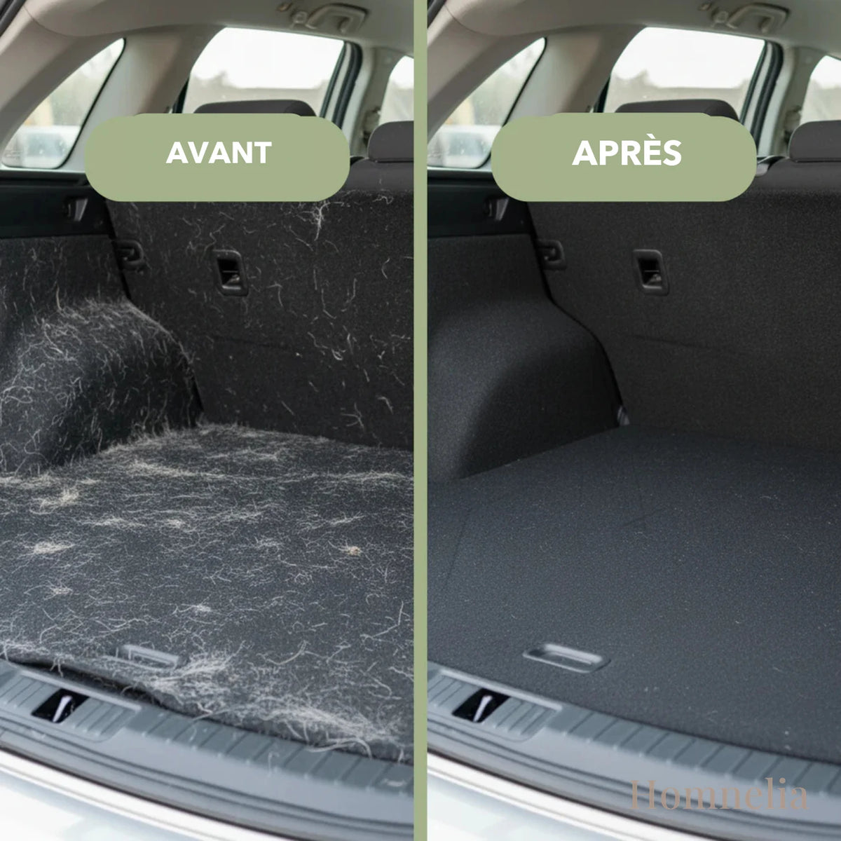 Coffre de voiture avant et après le gant