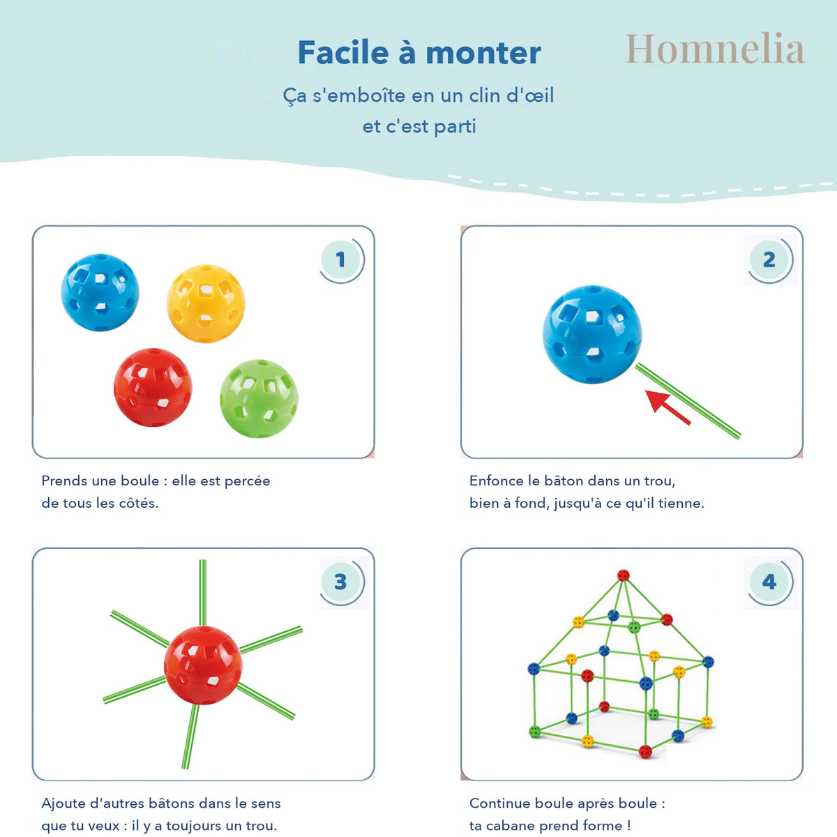 Montage facile : des boules percées de tous les côtés