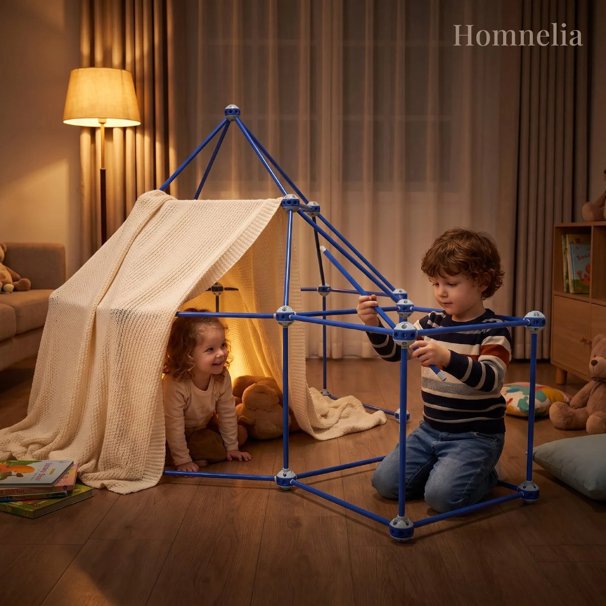 Enfant qui construit sa cabane