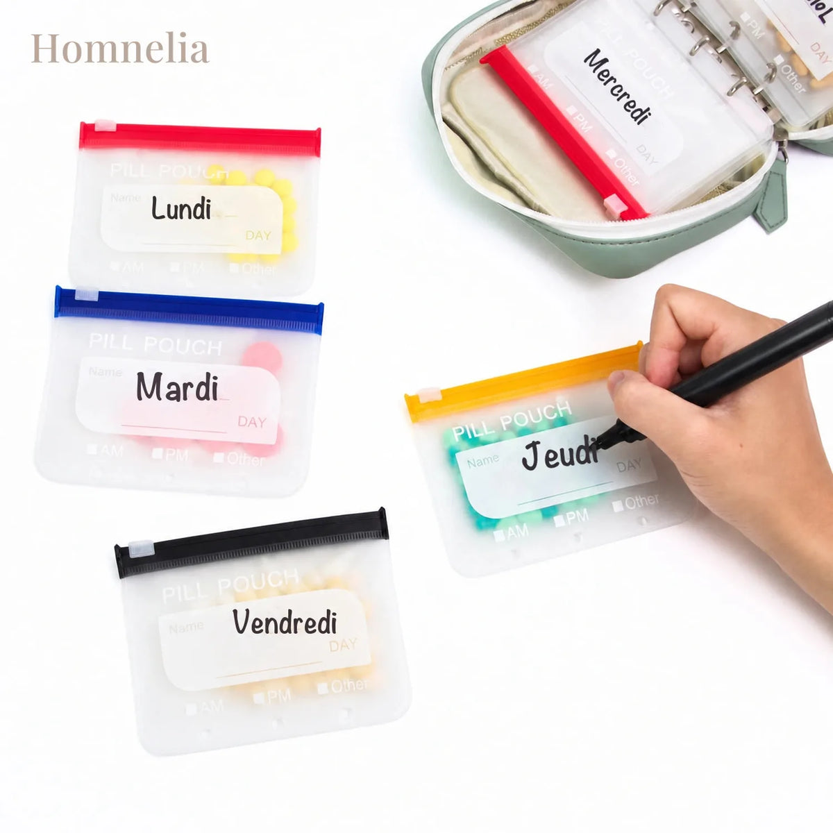 Pochettes zippées étiquetées par jour de la semaine
